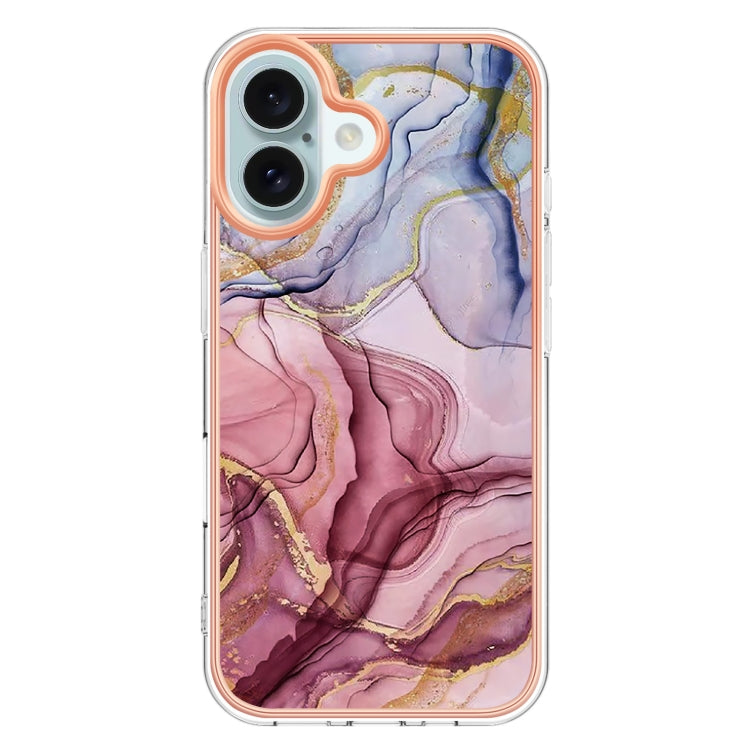 For iPhone 16 Electroplating Marble Dual-side IMD Phone Case(Rose Red 014) - iPhone 16 Cases by PMC Jewellery | Online Shopping South Africa | PMC Jewellery | Buy Now Pay Later Mobicred