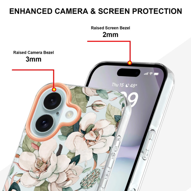 For iPhone 16 Flowers and Plants Series IMD TPU Phone Case(Green Gardenia) - iPhone 16 Cases by PMC Jewellery | Online Shopping South Africa | PMC Jewellery | Buy Now Pay Later Mobicred