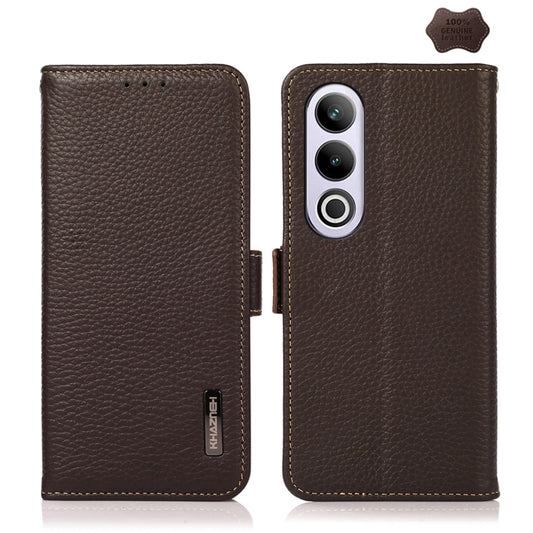 For OnePlus Ace 3V KHAZNEH Side-Magnetic Litchi Genuine Leather RFID Phone Case(Brown) - OnePlus Cases by PMC Jewellery | Online Shopping South Africa | PMC Jewellery | Buy Now Pay Later Mobicred