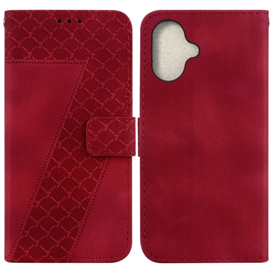 For iPhone 16 Seven-shaped Embossed Leather Phone Case(Red) - iPhone 16 Cases by PMC Jewellery | Online Shopping South Africa | PMC Jewellery | Buy Now Pay Later Mobicred