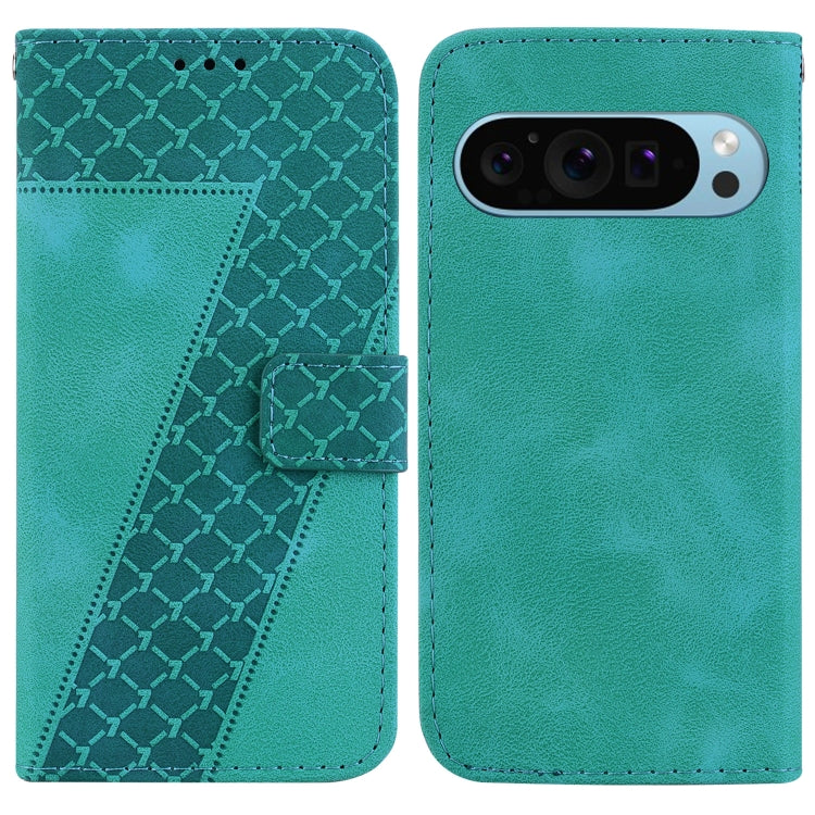 For Google Pixel 9 Pro 7-shaped Embossed Leather Phone Case(Green) - Google Cases by PMC TechLife | Online Shopping South Africa | PMC TechLife | Buy Now Pay Later Mobicred