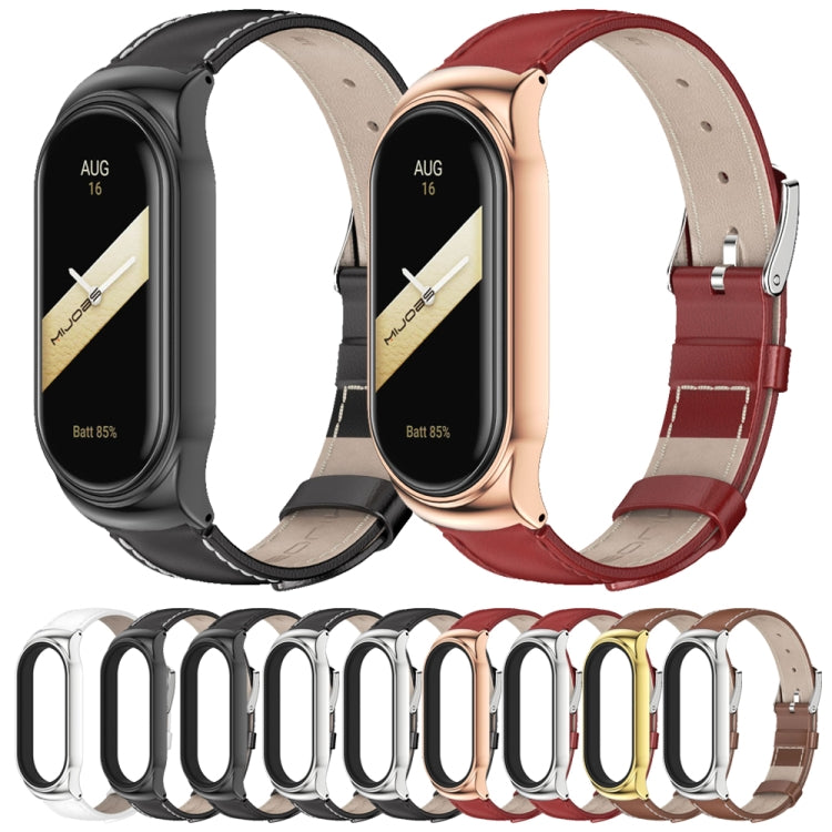 For Xiaomi Mi Band 8 Mijobs CS Case Genuine Leather Top Layer Cowhide Watch Band(Black Silver+White) - free shipping - PMc TechLife - Order now!