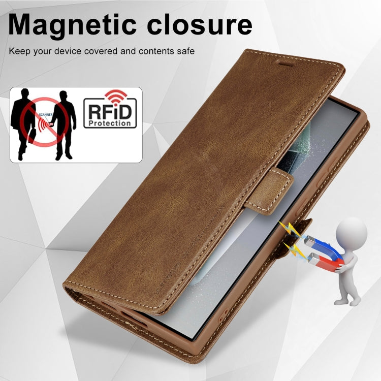 For Samsung Galaxy S24 Ultra LC.IMEEKE RFID Anti-theft Leather Phone Case(Brown) - Galaxy S24 Ultra 5G Cases by LC.IMEEKE | Online Shopping South Africa | PMC Jewellery | Buy Now Pay Later Mobicred