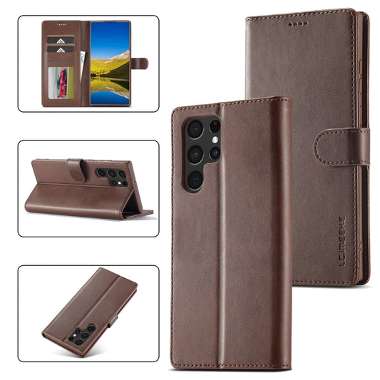 For Samsung Galaxy S24 Ultra 5G LC.IMEEKE Calf Texture Leather Phone Case(Coffee) - Galaxy S24 Ultra 5G Cases by LC.IMEEKE | Online Shopping South Africa | PMC Jewellery | Buy Now Pay Later Mobicred