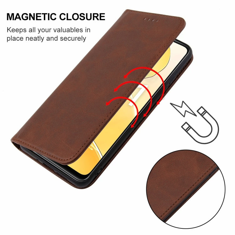 For Realme C51 Magnetic Closure Leather Phone Case(Brown) - Realme Cases by PMC Jewellery | Online Shopping South Africa | PMC Jewellery