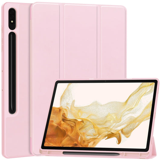 For Samsung Galaxy Tab S9+ 3-Fold Pure Color TPU Smart Leather Tablet Case with Pen Slot(Pink) - Galaxy Tab S9+ Cases by PMC Jewellery | Online Shopping South Africa | PMC Jewellery | Buy Now Pay Later Mobicred