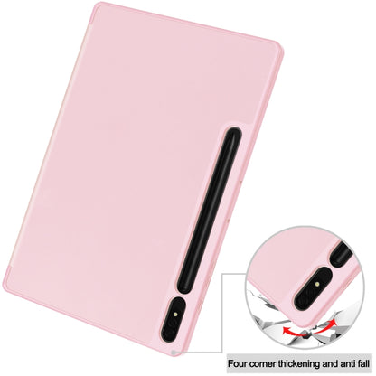 For Samsung Galaxy Tab S9+ 3-Fold Pure Color TPU Smart Leather Tablet Case with Pen Slot(Pink) - Galaxy Tab S9+ Cases by PMC Jewellery | Online Shopping South Africa | PMC Jewellery | Buy Now Pay Later Mobicred