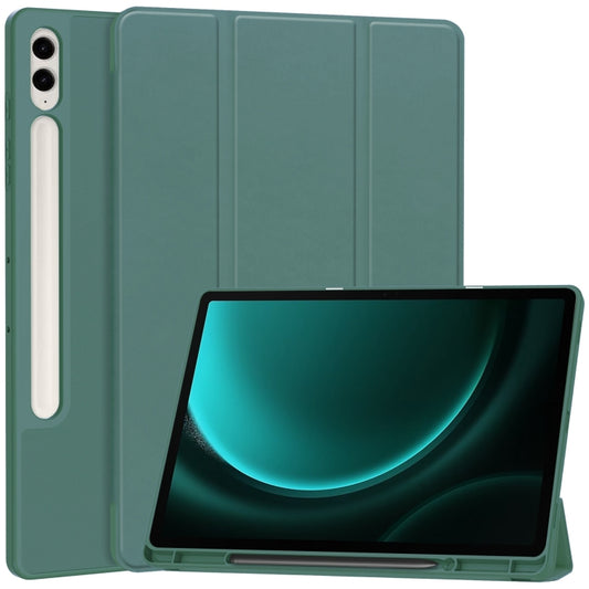 For Samsung Galaxy Tab S9 FE+ 3-Fold Pure Color TPU Smart Leather Tablet Case with Pen Slot(Dark Green) - Galaxy Tab S9 FE+ by PMC Jewellery | Online Shopping South Africa | PMC Jewellery