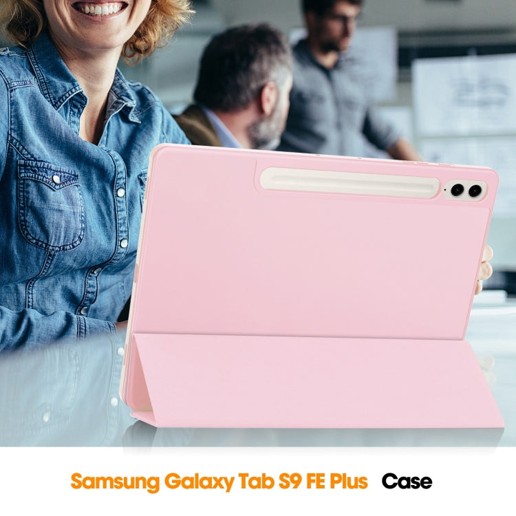 For Samsung Galaxy Tab S9 FE+ / S10+ 3-Fold Pure Color TPU Smart Leather Tablet Case with Pen Slot(Pink) - Galaxy Tab S9 FE+ by PMC Jewellery | Online Shopping South Africa | PMC Jewellery | Buy Now Pay Later Mobicred