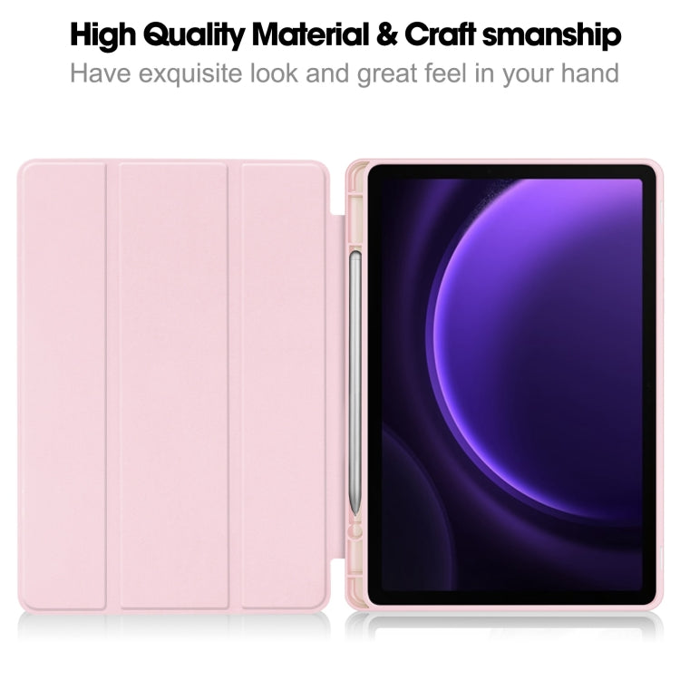 For Samsung Galaxy Tab S9 FE 3-Fold Pure Color TPU Smart Leather Tablet Case with Pen Slot(Pink) - Galaxy Tab S9 FE by PMC Jewellery | Online Shopping South Africa | PMC Jewellery | Buy Now Pay Later Mobicred