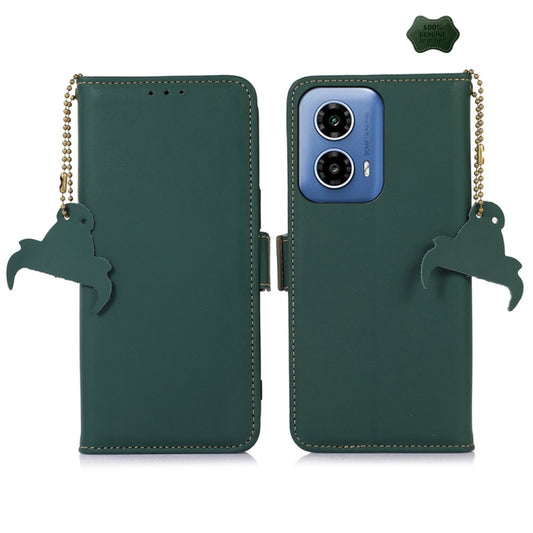 For Motorola Moto G34 Genuine Leather Magnetic RFID Leather Phone Case(Green) - Motorola Cases by PMC Jewellery | Online Shopping South Africa | PMC Jewellery | Buy Now Pay Later Mobicred