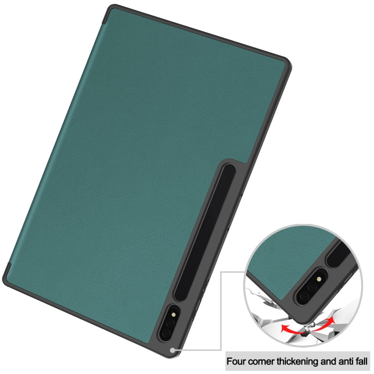 For Samsung Galaxy Tab S10 Ultra / S9 Ultra 3-Fold Pure Color TPU Smart Leather Tablet Case with Pen Slot(Dark Green) - Galaxy Tab S9 Ultra Cases by PMC Jewellery | Online Shopping South Africa | PMC Jewellery | Buy Now Pay Later Mobicred