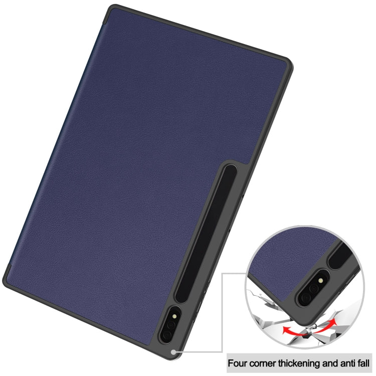 For Samsung Galaxy Tab S10 Ultra / S9 Ultra 3-Fold Pure Color TPU Smart Leather Tablet Case with Pen Slot(Dark Blue) - Galaxy Tab S9 Ultra Cases by PMC Jewellery | Online Shopping South Africa | PMC Jewellery | Buy Now Pay Later Mobicred