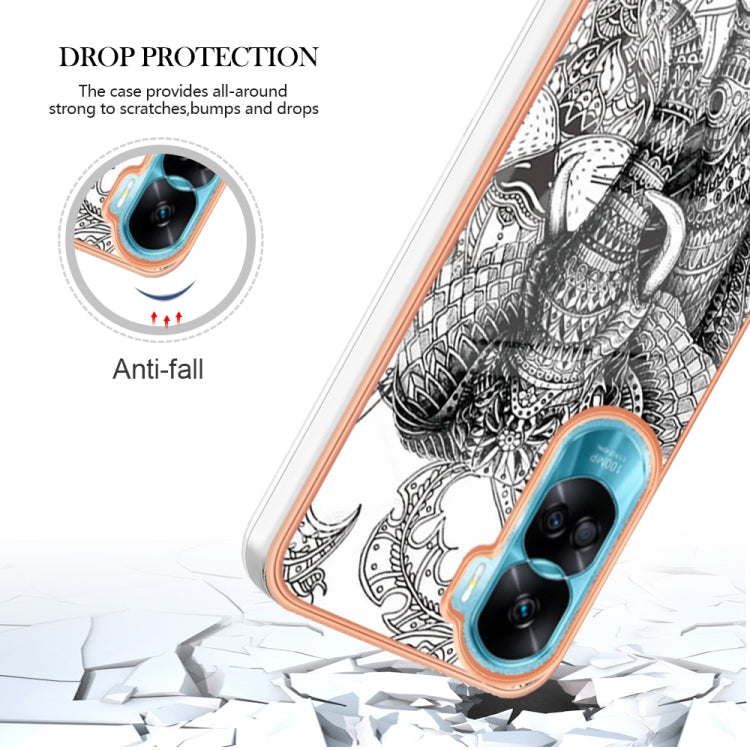 For Honor 90 Lite 5G Electroplating Marble Dual-side IMD Phone Case(Totem Elephant) - Honor Cases by PMC Jewellery | Online Shopping South Africa | PMC Jewellery | Buy Now Pay Later Mobicred