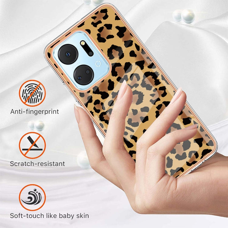 For Honor X7a Electroplating Marble Dual-side IMD Phone Case(Leopard Print) - Honor Cases by PMC TechLife | Online Shopping South Africa | PMC TechLife | Buy Now Pay Later Mobicred