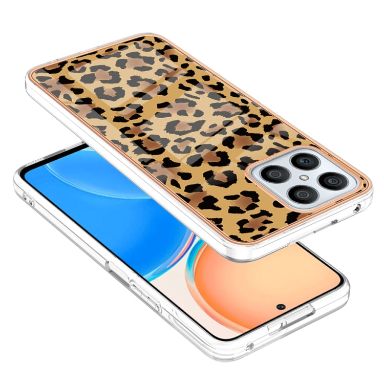 For Honor X8 4G Electroplating Marble Dual-side IMD Phone Case(Leopard Print) - Honor Cases by PMC TechLife | Online Shopping South Africa | PMC TechLife | Buy Now Pay Later Mobicred