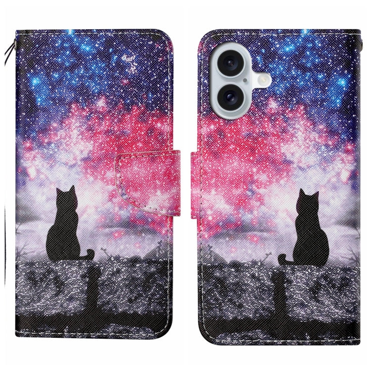For iPhone 16 3D Colored Drawing Flip Leather Phone Case(Star Cat) - iPhone 16 Cases by PMC TechLife | Online Shopping South Africa | PMC TechLife | Buy Now Pay Later Mobicred