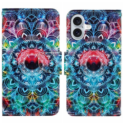 For iPhone 16 3D Colored Drawing Flip Leather Phone Case(Mandala) - iPhone 16 Cases by PMC Jewellery | Online Shopping South Africa | PMC Jewellery | Buy Now Pay Later Mobicred