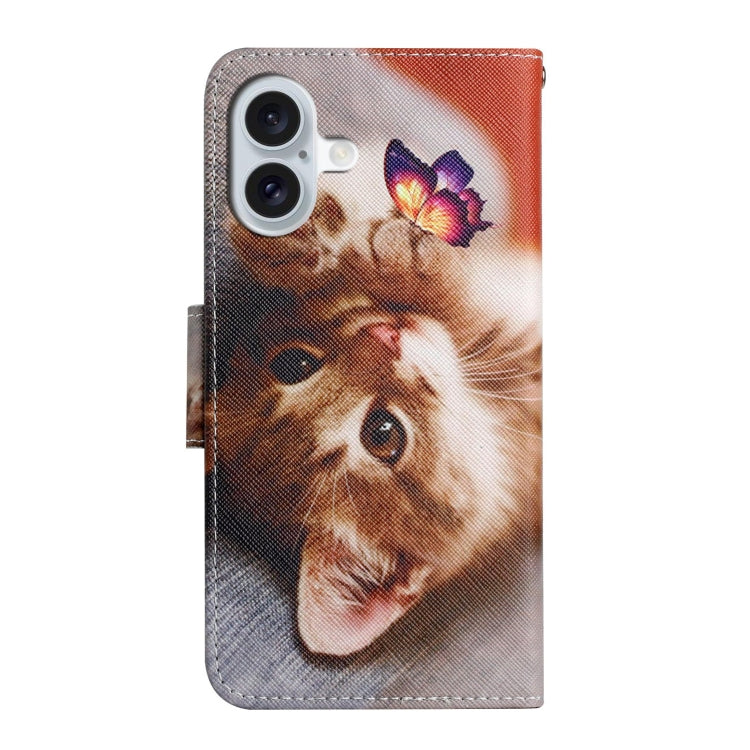 For iPhone 16 3D Colored Drawing Flip Leather Phone Case(Butterfly Cat) - iPhone 16 Cases by PMC Jewellery | Online Shopping South Africa | PMC Jewellery | Buy Now Pay Later Mobicred