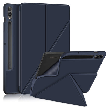 For Samsung Galaxy Tab S9 Cloth Texture Multi-folding Horizontal Flip Leather Tablet Case(Dark Blue) - Galaxy Tab S9 Cases by PMC Jewellery | Online Shopping South Africa | PMC Jewellery | Buy Now Pay Later Mobicred