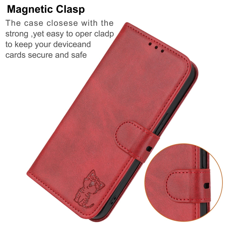 For iPhone SE 2024 Embossed Happy Cat Pattern Flip Leather Phone Case(Red) - More iPhone Cases by PMC Jewellery | Online Shopping South Africa | PMC Jewellery | Buy Now Pay Later Mobicred