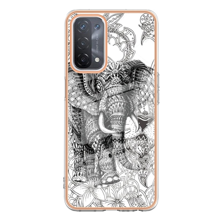 For OPPO A74 / A93 5G / A54 5G / A93s 5G Electroplating Marble Dual-side IMD Phone Case(Totem Elephant) - OPPO Cases by PMC Jewellery | Online Shopping South Africa | PMC Jewellery | Buy Now Pay Later Mobicred