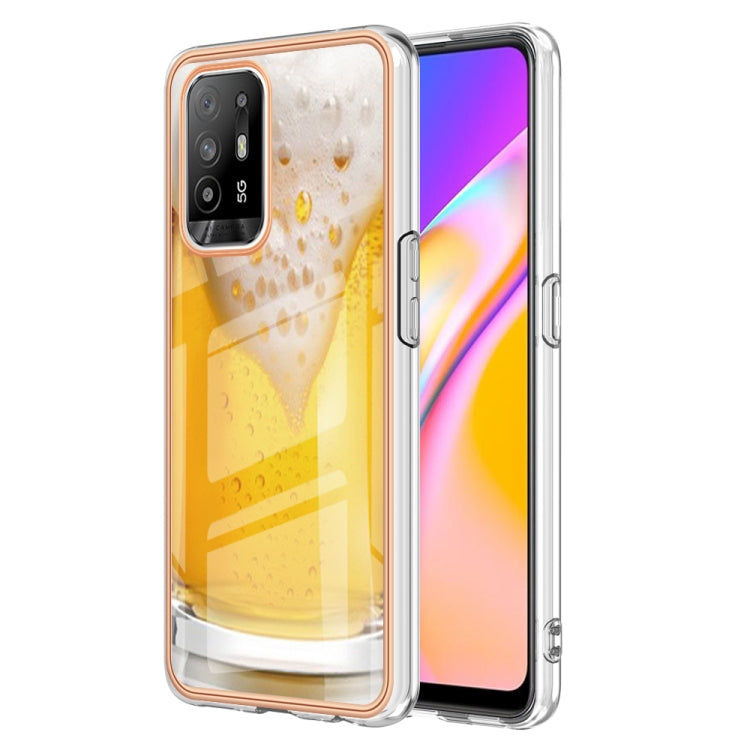 For OPPO A94 5G / A95 5G Electroplating Marble Dual-side IMD Phone Case(Draft Beer) - OPPO Cases by PMC Jewellery | Online Shopping South Africa | PMC Jewellery | Buy Now Pay Later Mobicred