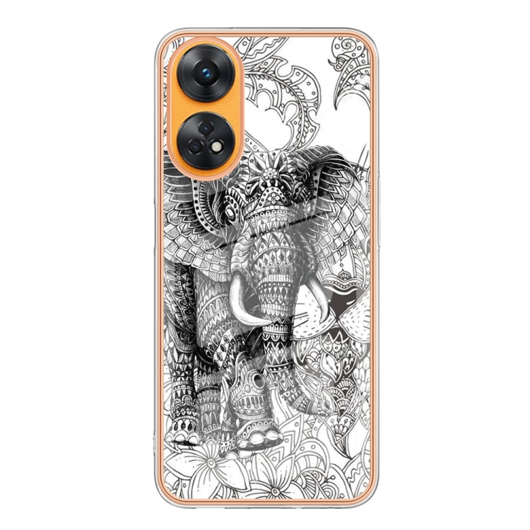 For OPPO Reno8 T 4G Electroplating Marble Dual-side IMD Phone Case(Totem Elephant) - OPPO Cases by PMC Jewellery | Online Shopping South Africa | PMC Jewellery | Buy Now Pay Later Mobicred