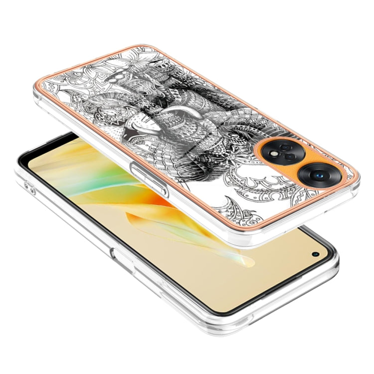 For OPPO Reno8 T 4G Electroplating Marble Dual-side IMD Phone Case(Totem Elephant) - OPPO Cases by PMC Jewellery | Online Shopping South Africa | PMC Jewellery | Buy Now Pay Later Mobicred