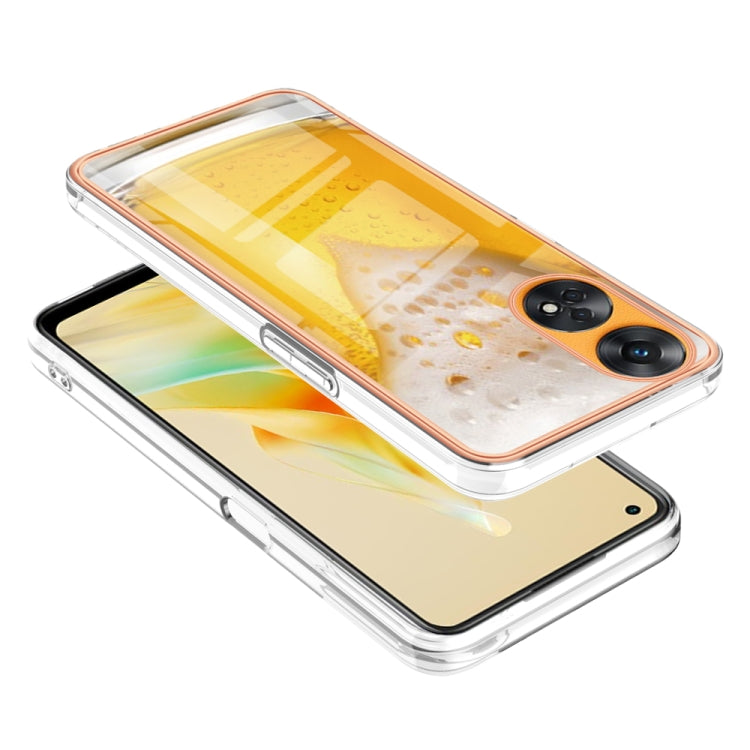 For OPPO Reno8 T 4G Electroplating Marble Dual-side IMD Phone Case(Draft Beer) - OPPO Cases by PMC Jewellery | Online Shopping South Africa | PMC Jewellery | Buy Now Pay Later Mobicred