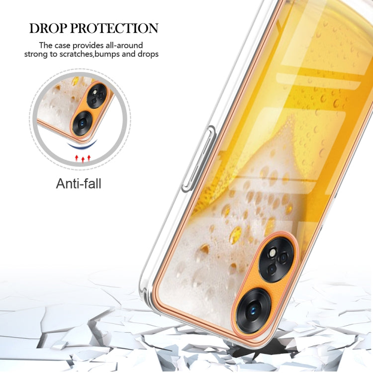 For OPPO Reno8 T 4G Electroplating Marble Dual-side IMD Phone Case(Draft Beer) - OPPO Cases by PMC Jewellery | Online Shopping South Africa | PMC Jewellery | Buy Now Pay Later Mobicred