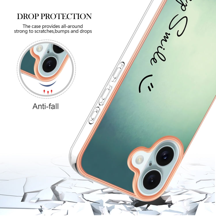 For iPhone 16 Electroplating Marble Dual-side IMD Phone Case(Smile) - iPhone 16 Cases by PMC TechLife | Online Shopping South Africa | PMC TechLife | Buy Now Pay Later Mobicred