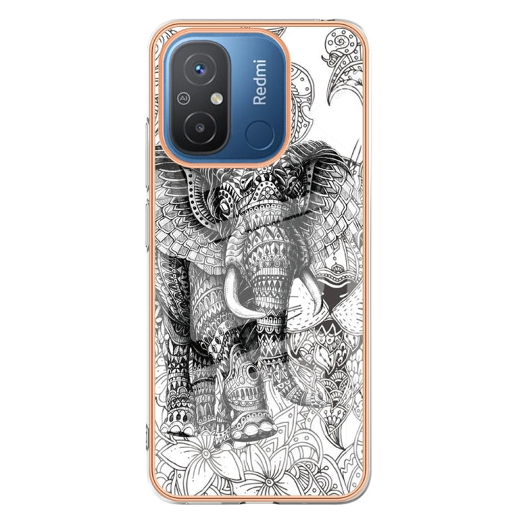 For Xiaomi Redmi 12C / 11A 4G Electroplating Marble Dual-side IMD Phone Case(Totem Elephant) - Xiaomi Cases by PMC Jewellery | Online Shopping South Africa | PMC Jewellery | Buy Now Pay Later Mobicred