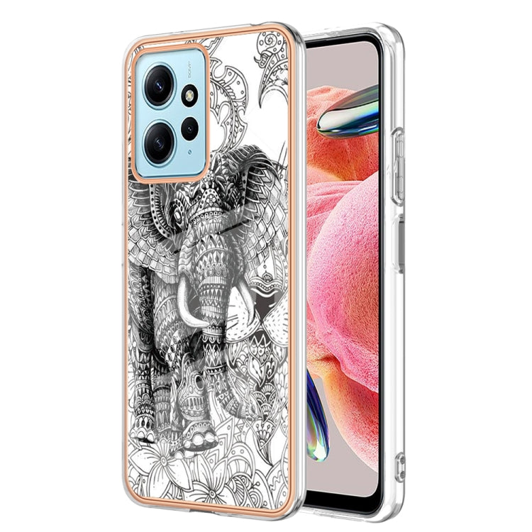 For Xiaomi Redmi Note 12 4G Electroplating Marble Dual-side IMD Phone Case(Totem Elephant) - Xiaomi Cases by PMC Jewellery | Online Shopping South Africa | PMC Jewellery | Buy Now Pay Later Mobicred