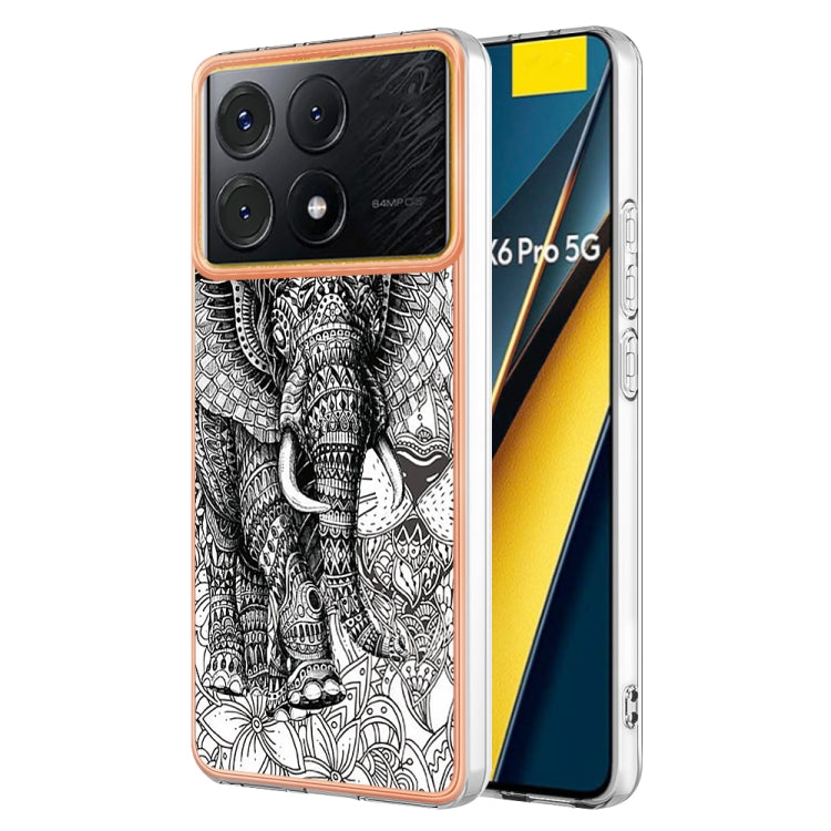 For Xiaomi Poco X6 Pro / Redmi K70E Electroplating Marble Dual-side IMD Phone Case(Totem Elephant) - K70E Cases by PMC Jewellery | Online Shopping South Africa | PMC Jewellery | Buy Now Pay Later Mobicred