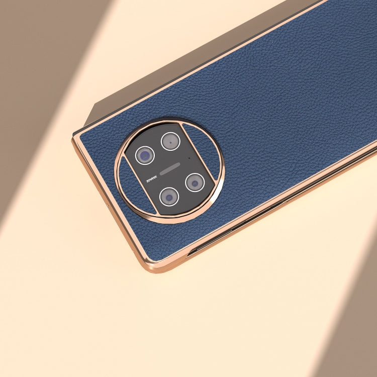 For Huawei Mate X3 Electroplating Genuine Leather + PC Litchi Texture Phone Case(Blue) - Huawei Cases by PMC TechLife | Online Shopping South Africa | PMC TechLife | Buy Now Pay Later Mobicred