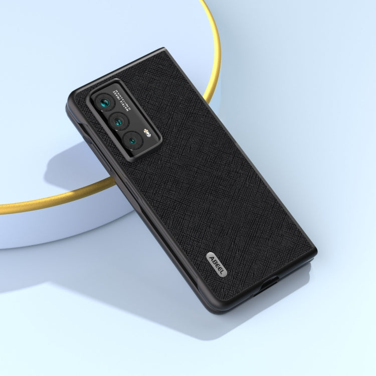For Honor Magic Vs2 ABEEL Cross Texture Genuine Leather Phone Case(Black) - Honor Cases by PMC TechLife | Online Shopping South Africa | PMC TechLife | Buy Now Pay Later Mobicred