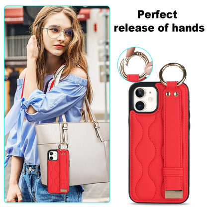 For iPhone 12 mini Non-slip Full Coverage Ring PU Phone Case with Wristband(Red) - iPhone 12 mini Cases by PMC Jewellery | Online Shopping South Africa | PMC Jewellery