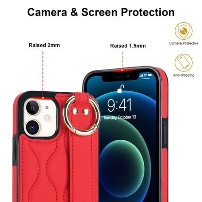 For iPhone 12 mini Non-slip Full Coverage Ring PU Phone Case with Wristband(Red) - iPhone 12 mini Cases by PMC Jewellery | Online Shopping South Africa | PMC Jewellery