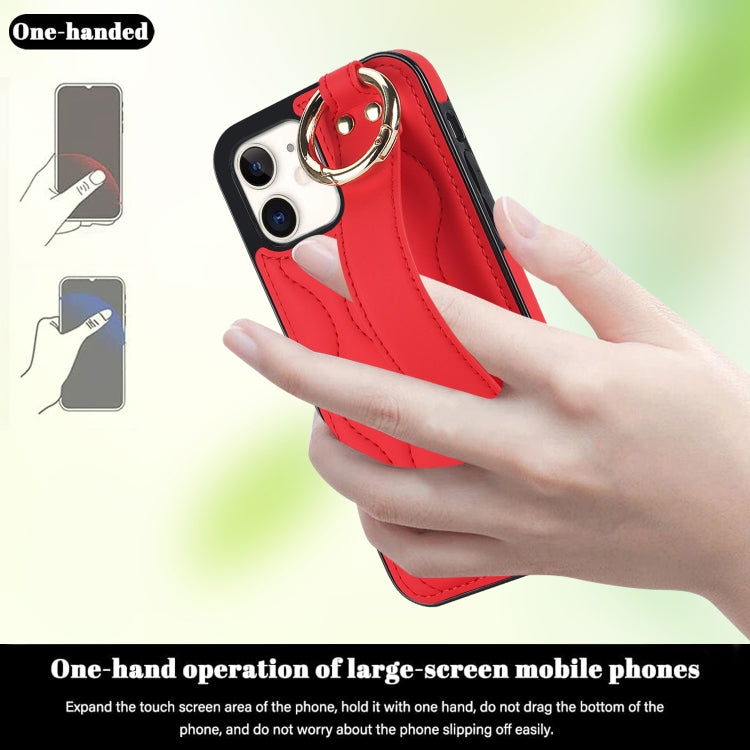 For iPhone 12 mini Non-slip Full Coverage Ring PU Phone Case with Wristband(Red) - iPhone 12 mini Cases by PMC Jewellery | Online Shopping South Africa | PMC Jewellery