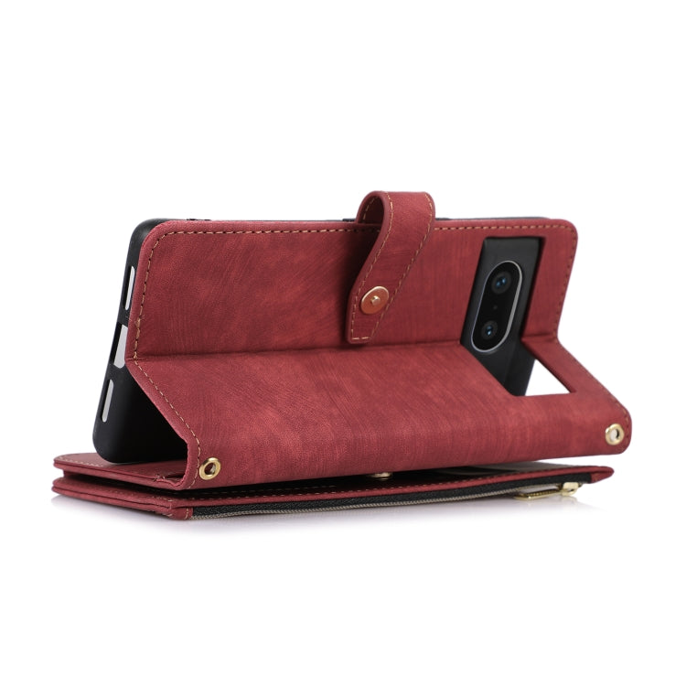 For Google Pixel 7 Dream 9-Card Wallet Zipper Bag Leather Phone Case(Red) - Google Cases by PMC TechLife | Online Shopping South Africa | PMC TechLife | Buy Now Pay Later Mobicred