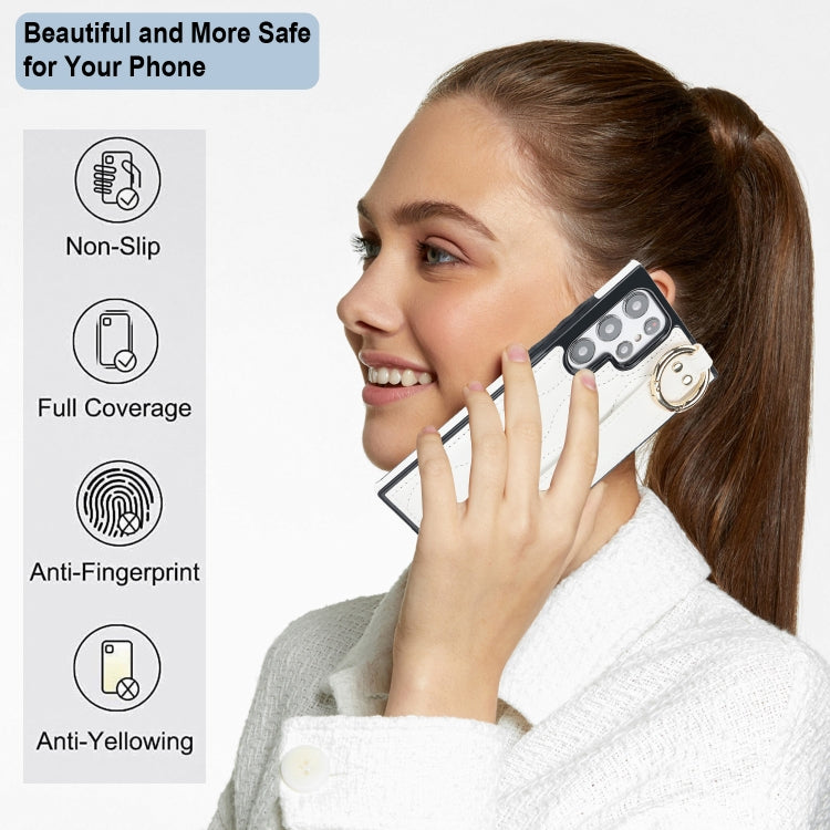 For Samsung Galaxy S22 Ultra Non-slip Full Coverage Ring PU Phone Case with Wristband(White) - Galaxy S22 Ultra 5G Cases by PMC TechLife | Online Shopping South Africa | PMC TechLife