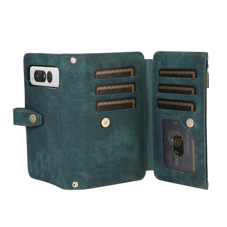 For Google Pixel Fold Dream 9-Card Wallet Zipper Bag Leather Phone Case(Green) - Google Cases by PMC Jewellery | Online Shopping South Africa | PMC Jewellery | Buy Now Pay Later Mobicred