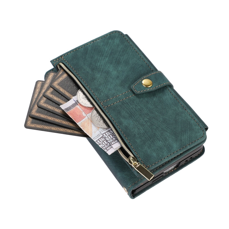 For Google Pixel Fold Dream 9-Card Wallet Zipper Bag Leather Phone Case(Green) - Google Cases by PMC Jewellery | Online Shopping South Africa | PMC Jewellery | Buy Now Pay Later Mobicred