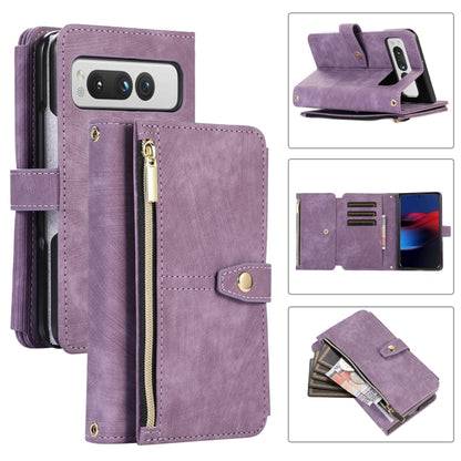 For Google Pixel Fold Dream 9-Card Wallet Zipper Bag Leather Phone Case(Purple) - Google Cases by PMC Jewellery | Online Shopping South Africa | PMC Jewellery | Buy Now Pay Later Mobicred