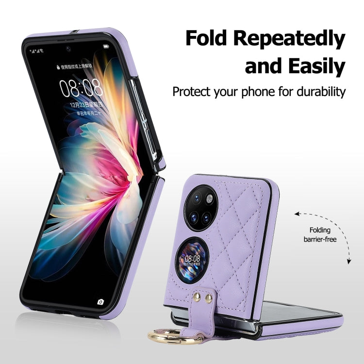 For Huawei P50 Pocket Rhombic Microfiber Folding Phone Case with Ring(Purple) - Huawei Cases by PMC TechLife | Online Shopping South Africa | PMC TechLife | Buy Now Pay Later Mobicred