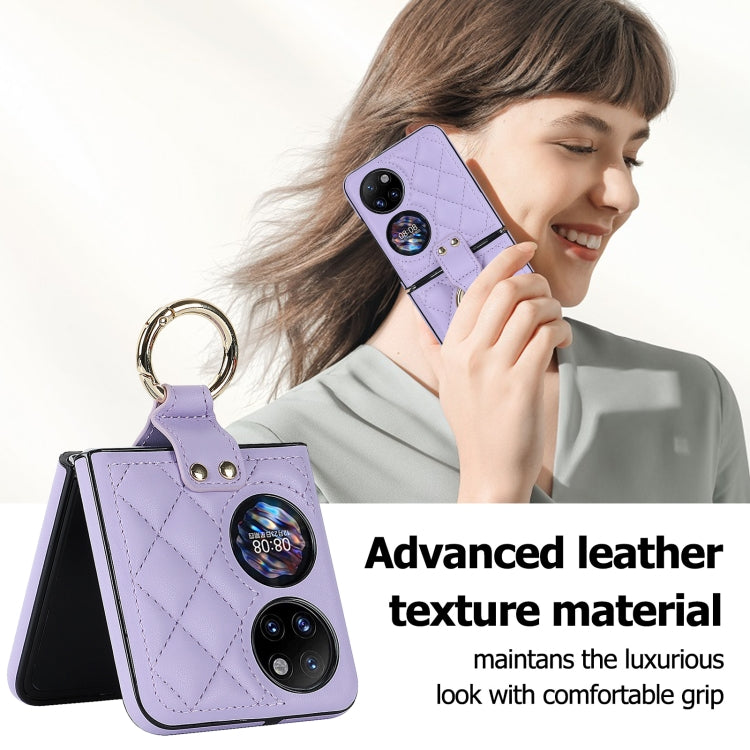 For Huawei P50 Pocket Rhombic Microfiber Folding Phone Case with Ring(Purple) - Huawei Cases by PMC TechLife | Online Shopping South Africa | PMC TechLife | Buy Now Pay Later Mobicred