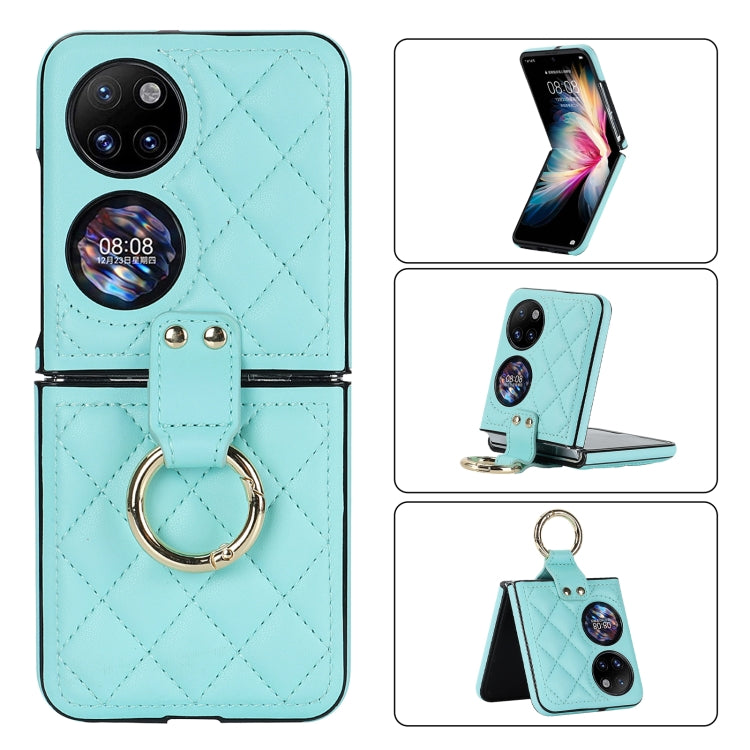 For Huawei P50 Pocket Rhombic Microfiber Folding Phone Case with Ring(Blue) - Huawei Cases by PMC TechLife | Online Shopping South Africa | PMC TechLife | Buy Now Pay Later Mobicred