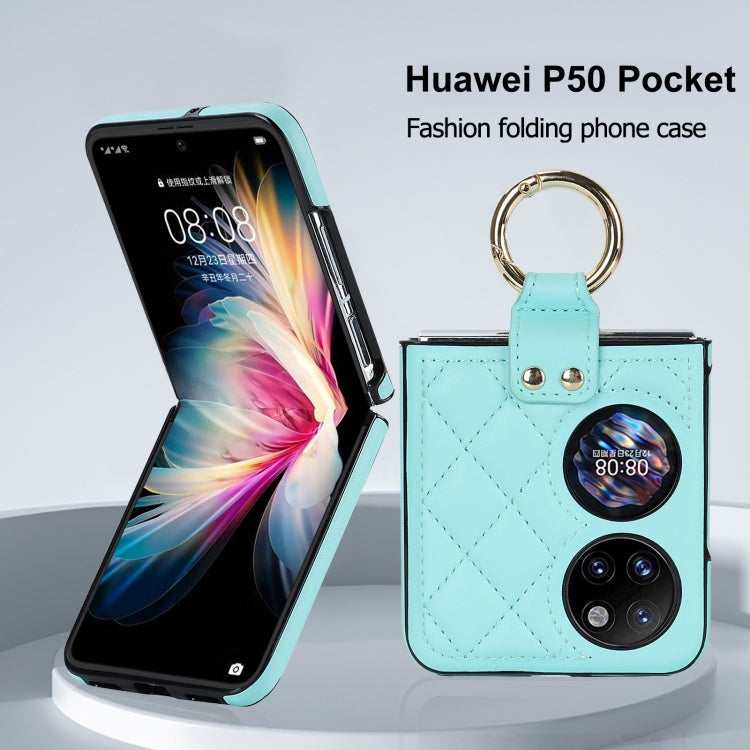 For Huawei P50 Pocket Rhombic Microfiber Folding Phone Case with Ring(Blue) - Huawei Cases by PMC TechLife | Online Shopping South Africa | PMC TechLife | Buy Now Pay Later Mobicred