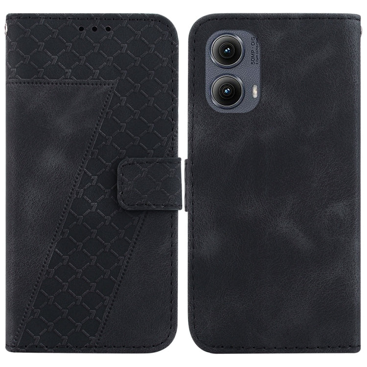 For Motorola Edge 2024 Seven-shaped Embossed Leather Phone Case(Black) - Motorola Cases by PMC Jewellery | Online Shopping South Africa | PMC Jewellery | Buy Now Pay Later Mobicred